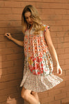 BIBI Print Mix And Match Tiered Dress With Button Down
