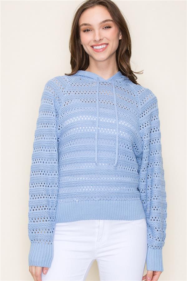 Crochet Like Drawstring Neck Long Dolman Sleeve pullover Hoodie Sweater  - 2 colors