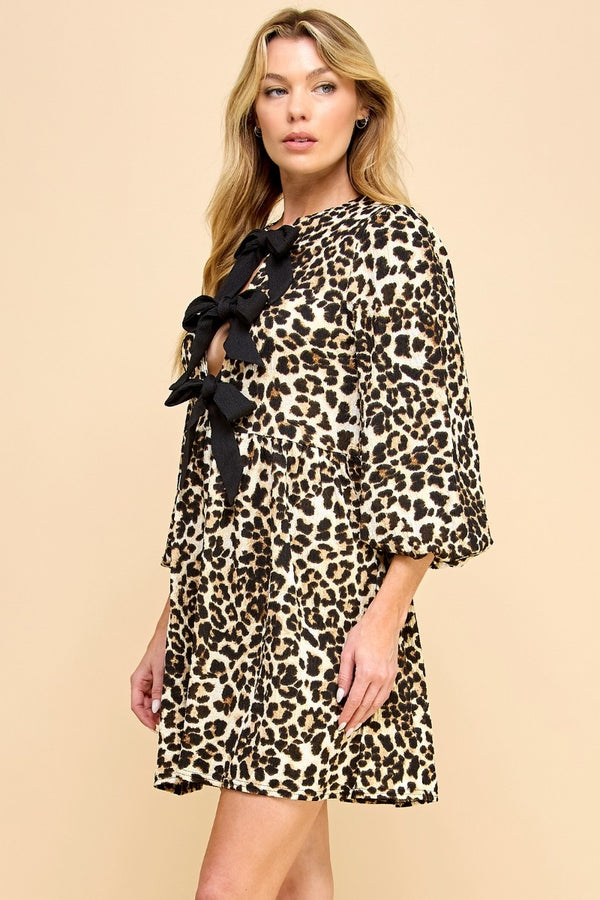 SALE Veveret Print Woven Ribbon Tie Short Dress