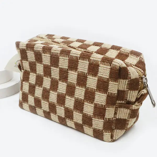 Checkered Knitted Cosmetic Bag