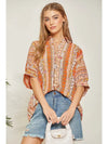 Satin Like Print Top This Features Button Up Front - Curvy Size