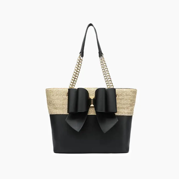 Daisy Bowtie Dual Straw Tote Bag - 2 Colors