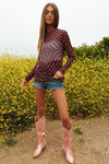 Checker Board Printed Mesh Long Sleeve Top - 4 Colors
