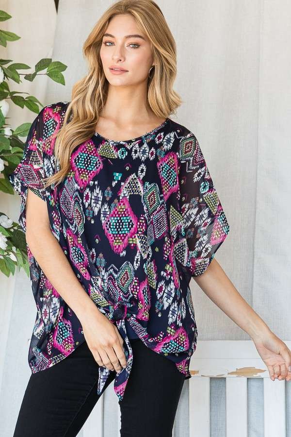 Jade by Jane Aztec Print Double Layer Top