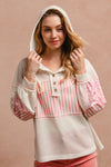 Bibi Waffle Knit and Print Mixed Hoodie Top