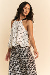 Davi & Dani Ribbon Checker Printed Tie Halter Neck Blouse Top - Curvy Size