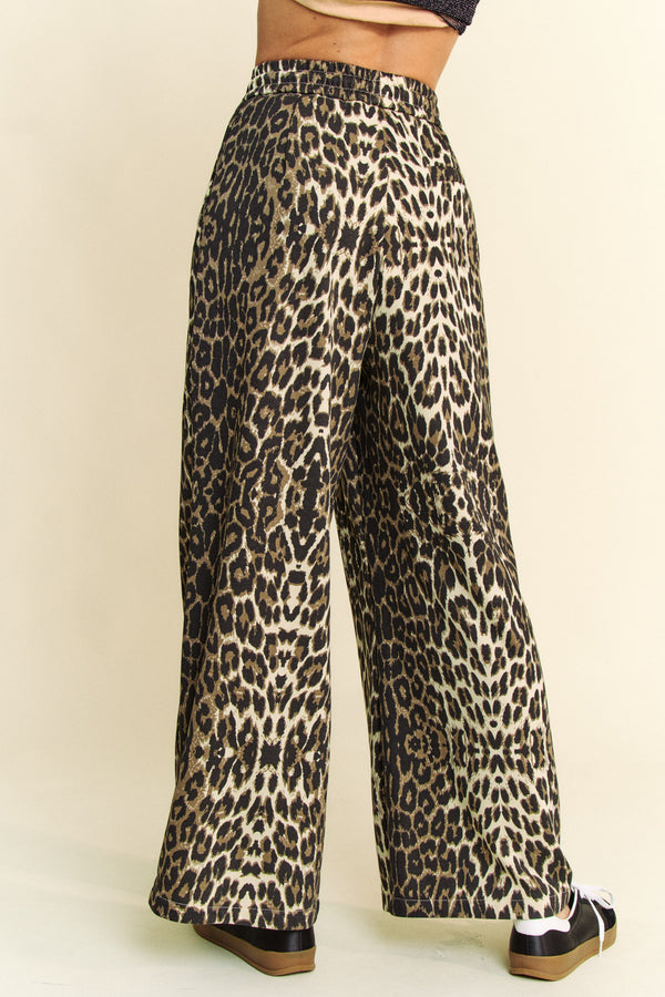 Leopard Drawstring Straight Pants