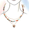 Multi Layered Beaded Heart Charm Necklace