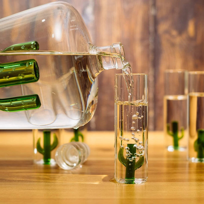 Decanter Set with Cactus Decanter and 6 Cactus Shot Glasses