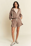 Davi & Dani Ribbon Embroidery Waist Elastic Band Shorts Pants/Jacket Combo