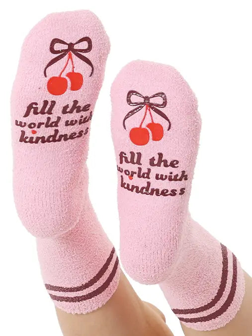 Fuzzy Crew Socks w/ Bottom Grip Phrase-