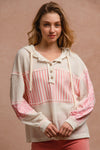 Bibi Waffle Knit and Print Mixed Hoodie Top
