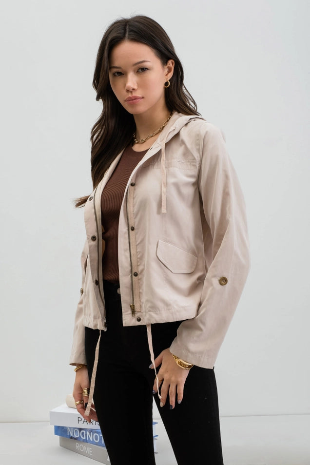Blu Pepper Snap Button Zip Up Hooded Jacket