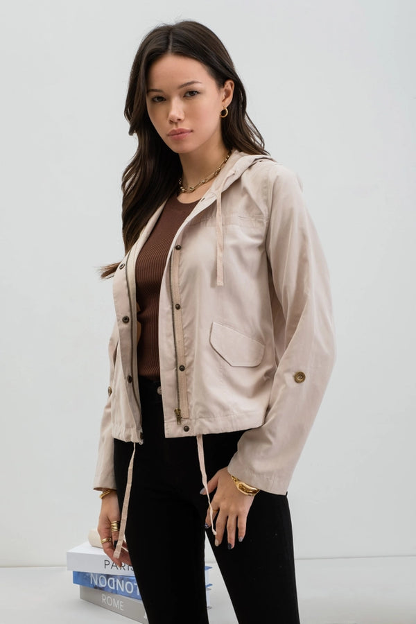 Blu Pepper Snap Button Zip Up Hooded Jacket