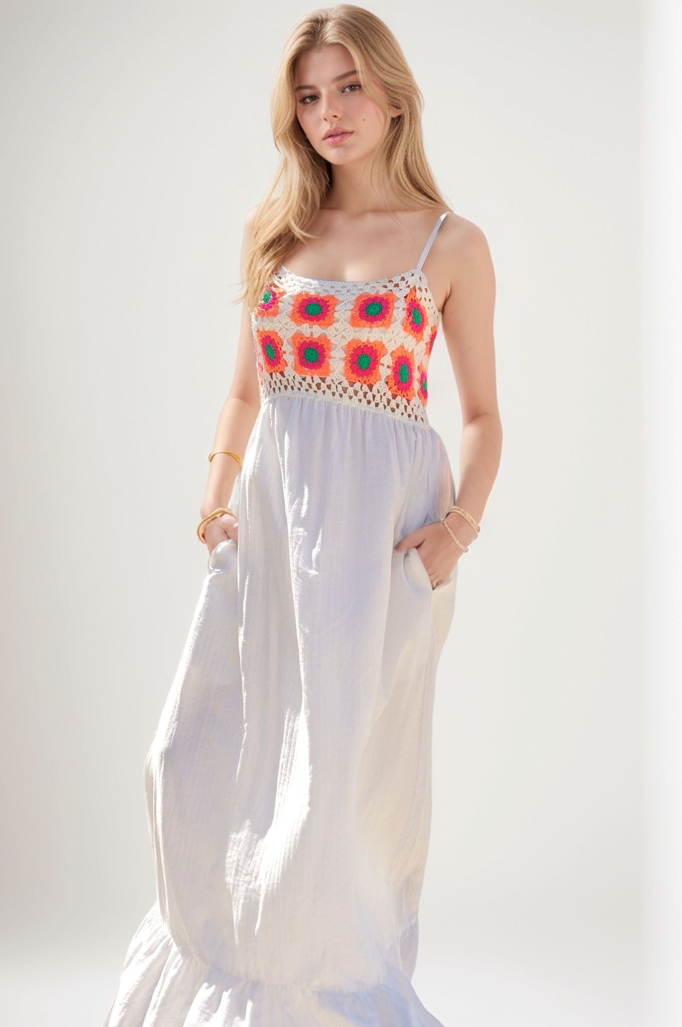 SALE Davi & Dani Crochet Bodice Back Textured Fabric Maxi Dress