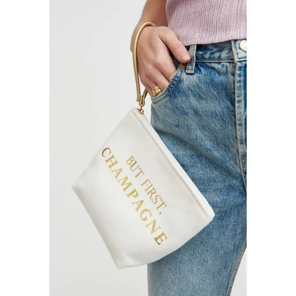 Printed Canvas Wristlet Cosmetic Make Up Bag Pouch