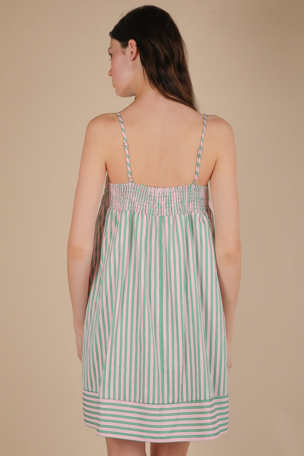 Very J Smocking Detail Stripe Woven Mini Sundress