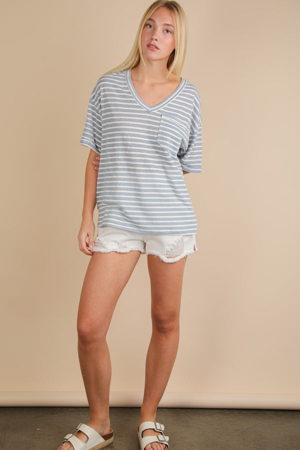 Very J Oversized Stripe Casual V-neck Knit Top