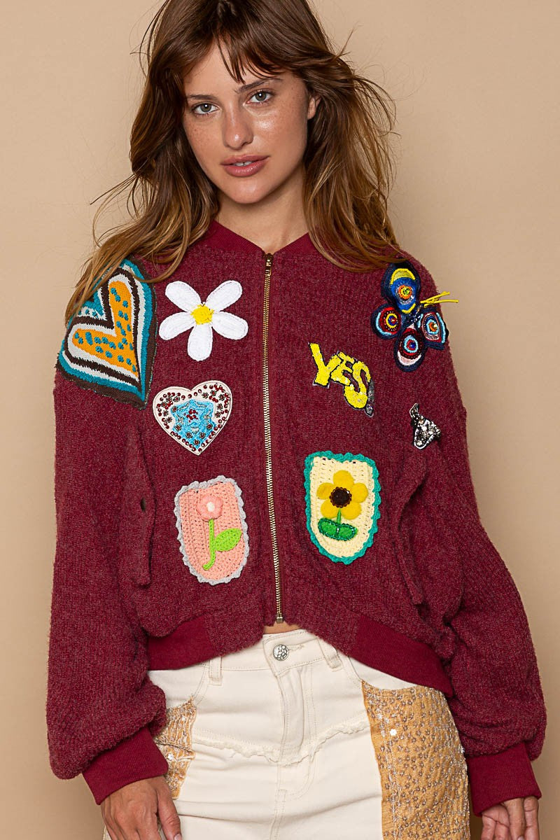 SALE POL Patch embellishment sweater crop jacket