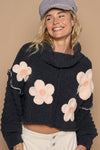 POL Turtle neck floral print berber solid sweater