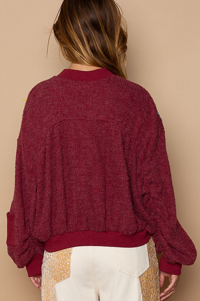 SALE POL Patch embellishment sweater crop jacket