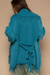 POL Open Front Shawl Collar Waist Tie Cardigan Sweater