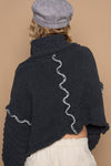 POL Turtle neck floral print berber solid sweater