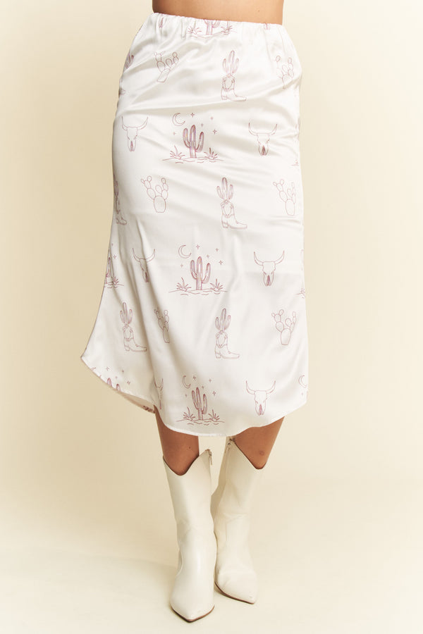 Davi & Dani Western Conversational Printed Midi Skirt