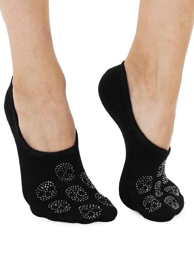 No-Show Liner Socks w/ Crystal Jewels - Skulls - Black