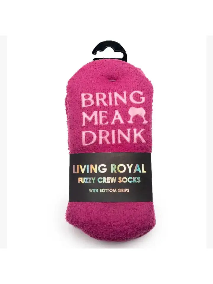 Fuzzy Crew Socks w/ Bottom Grip Phrase -