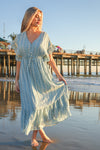 Very J Embroidered Boho Ruffled Midi Dress