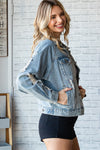 Veveret Rhinestone Distressed Denim Jacket