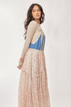 Davi & Dani Denim With Lace Skirt Overall Midi Dress