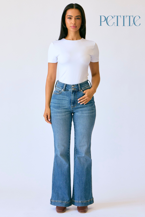 Judy Blue Hw Flare Tummy Control Double Button Wb- Petite