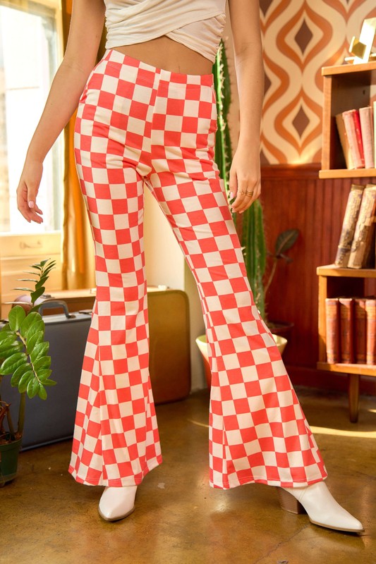 Jade by Jane Pink Flared Checkered Pants