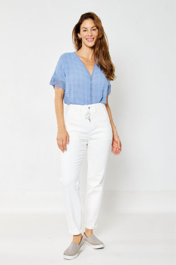 Judy Blue HW Garment Dyed Cuffed Jogger - White