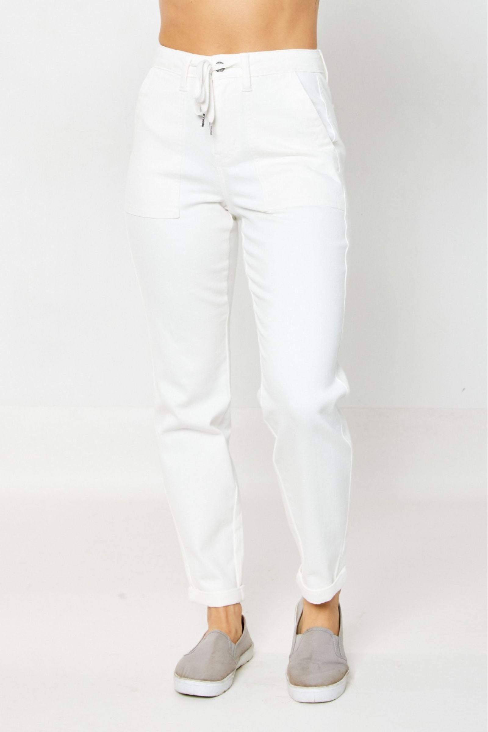 Judy Blue HW Garment Dyed Cuffed Jogger - White