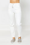 Judy Blue HW Garment Dyed Cuffed Jogger - White