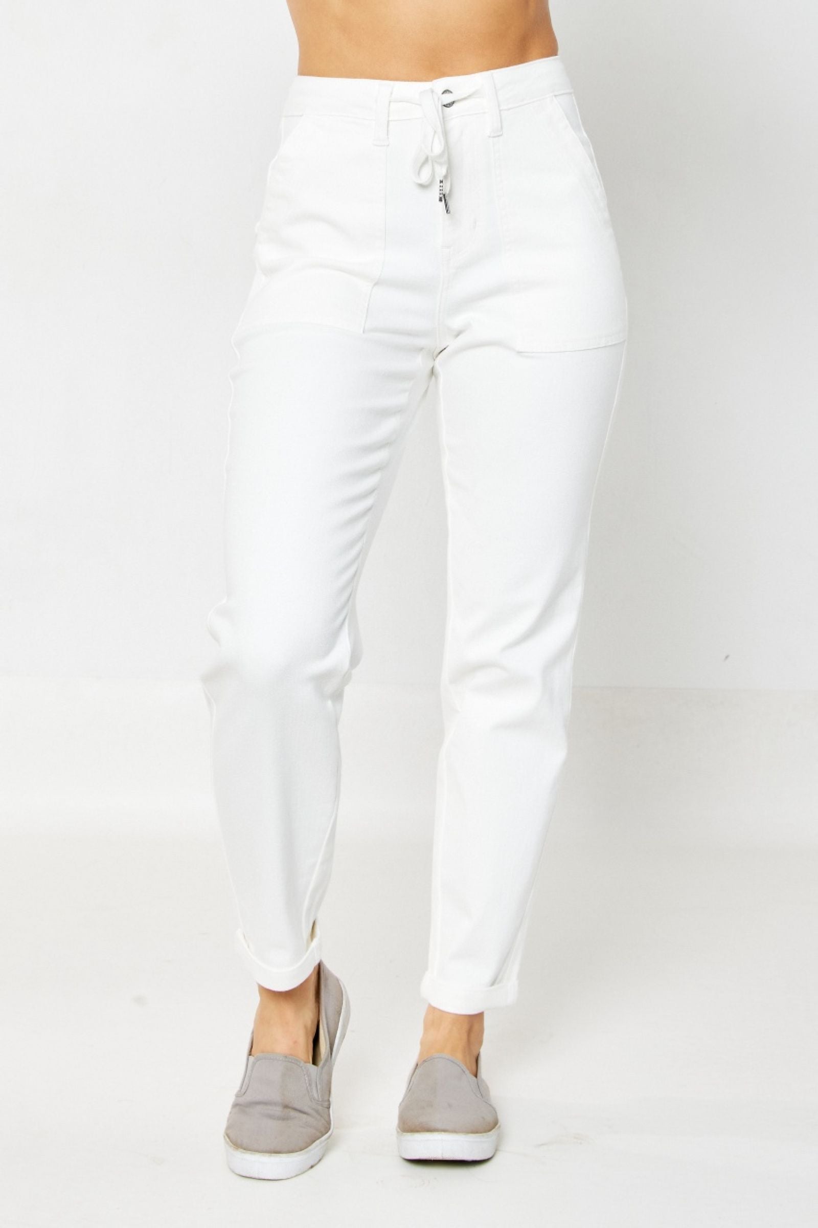 Judy Blue HW Garment Dyed Cuffed Jogger - White