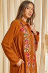 Button Down Print Maxi Shirt Dress with floral Embroidery on front