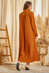 Button Down Print Maxi Shirt Dress with floral Embroidery on front