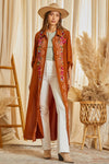 Button Down Print Maxi Shirt Dress with floral Embroidery on front