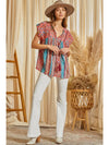 Tassel Detail Print Embroidery Top - Curvy Top
