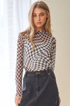 Checker Board Printed Mesh Long Sleeve Top - 4 Colors