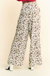 Leopard Drawstring Elastic Waist Wide Leg Pants