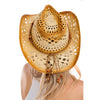 Lightly Beaded Vintage Burnt Crochet Straw Cowboy Hat