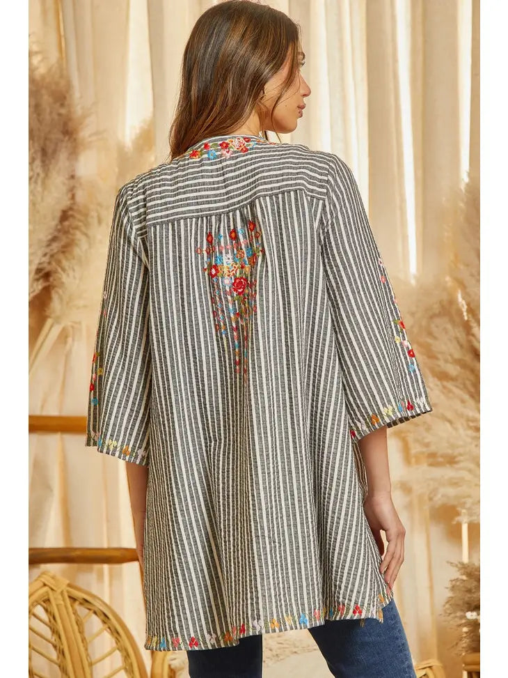 Open Front Embroidered Cardigan