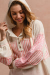 Bibi Waffle Knit and Print Mixed Hoodie Top
