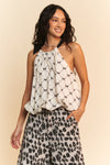 Davi & Dani Ribbon Checker Printed Tie Halter Neck Blouse Top - Curvy Size
