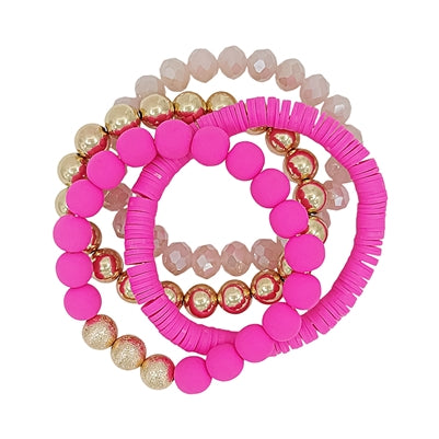 Rubber, Crystal, and Gold Set of 4 Stretch Bracelets - 2 Colors